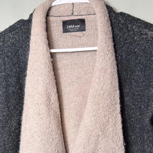 Zara Knit Grey Draped Lapel Open Wool Blend Cardigan Sweater Women's Size Medium - Picture 3 of 6